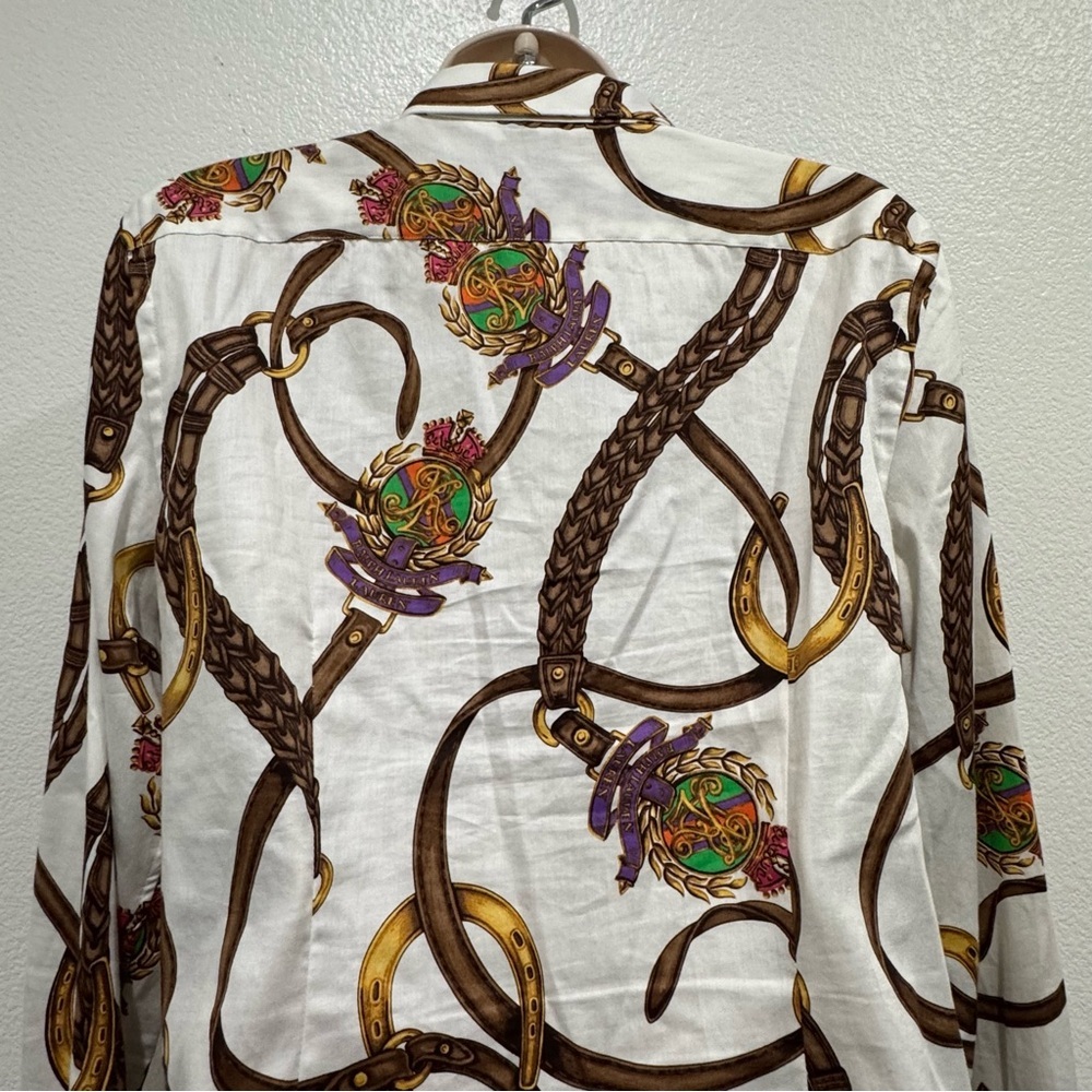 Lauren Ralph Lauren Equestrian Button Up Blouse Horse Bridle‎ Bit Sz 12 Slim Fit - Picture 8 of 16